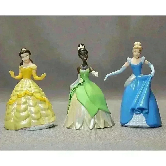 Disney Other - Disney Princess Figurines Belle, Cinderella & Tiana Toys (3) Dolls Cake Toppers